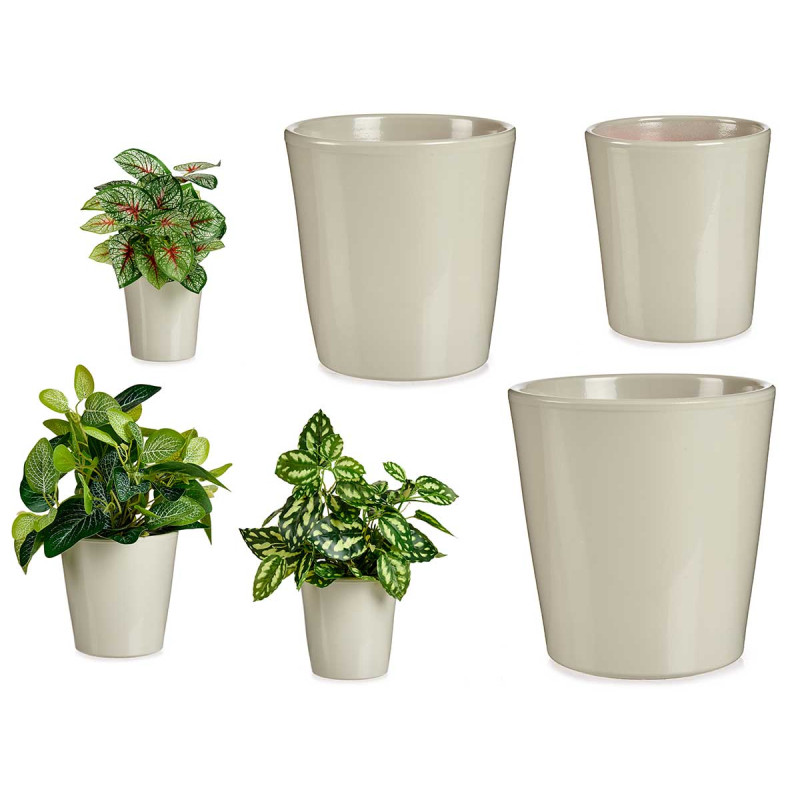 SET 3 11-14-17CM CONICAL GREY CERAMIC POTS 