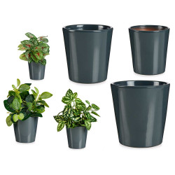 SET 3 11-14-17CM CONICAL ANTHRACITE CERAMIC POTS 