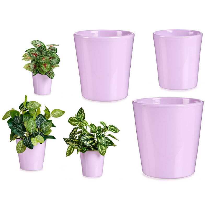 SET 3 11-14-17CM CONICAL LILAC CERAMIC POTS 