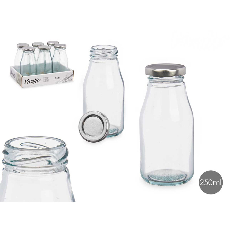 GARRAFA VIDRO MINI TAMPA PRATEADA 250ML