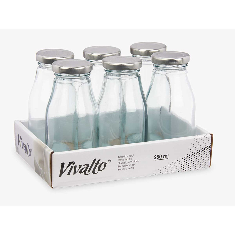 GARRAFA VIDRO MINI TAMPA PRATEADA 250ML