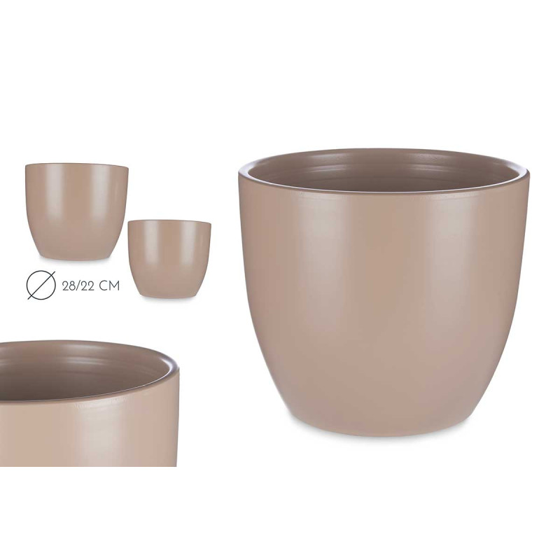 SET 2 CERAMIC POTS 22 28 CM BEIGE
