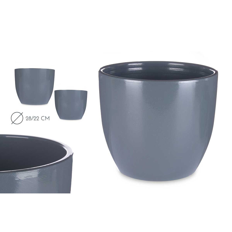 SET 2 CERAMIC POTS 22 28 CM ANTHRACITE