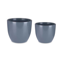 SET 2 MACETAS CERAMICA ABOMBADA 22 28CM ANTRACITA