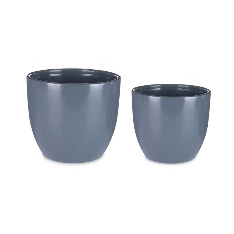 SET 2 CERAMIC POTS 22 28 CM ANTHRACITE