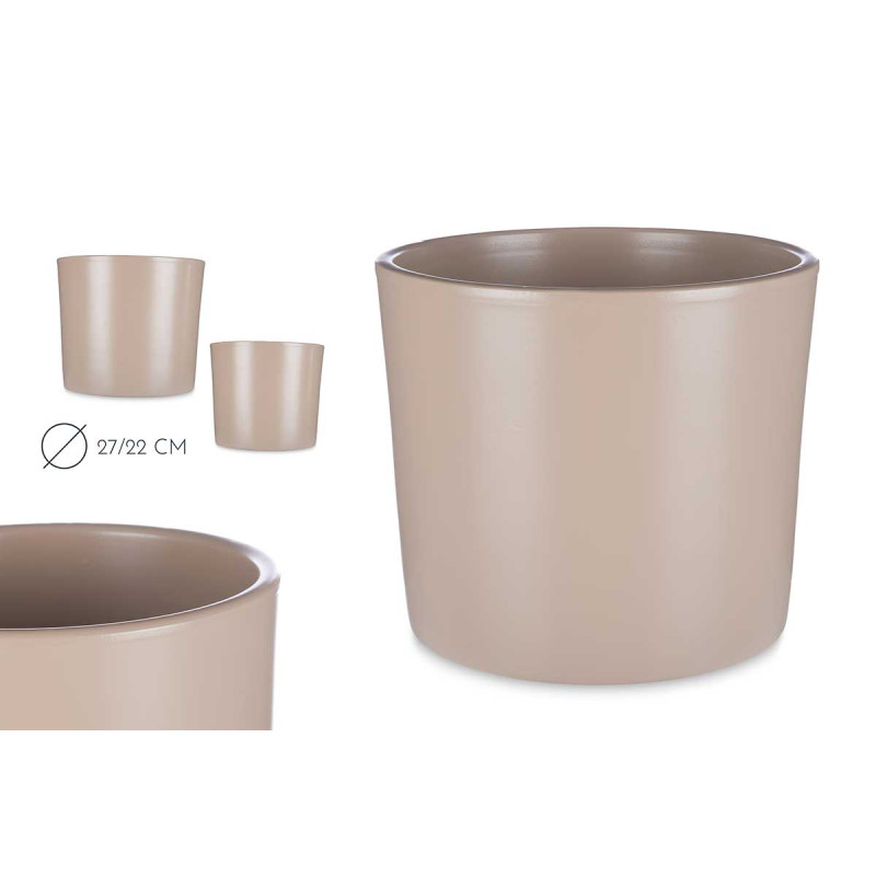 SET 2 CERAMIC POTS 22 27 CM BEIGE