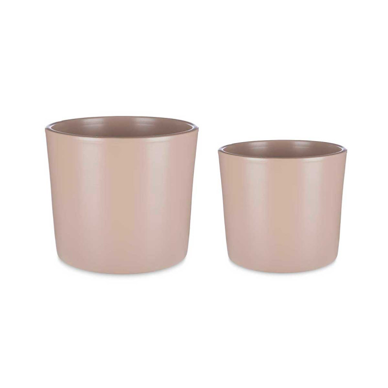 SET 2 MACETAS CERAMICA CILINDRO 22 27CM BEIGE