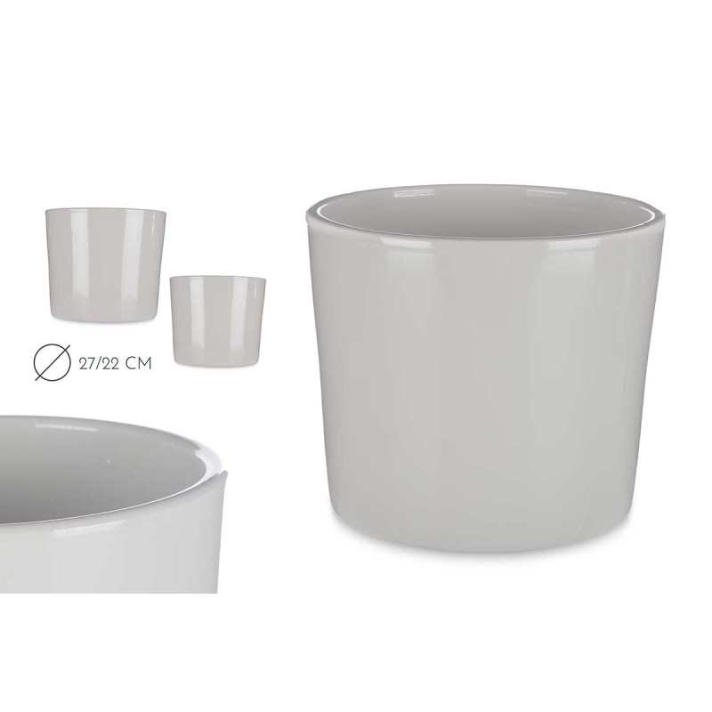 SET 2 CERAMIC POTS 22 27 CM GREY
