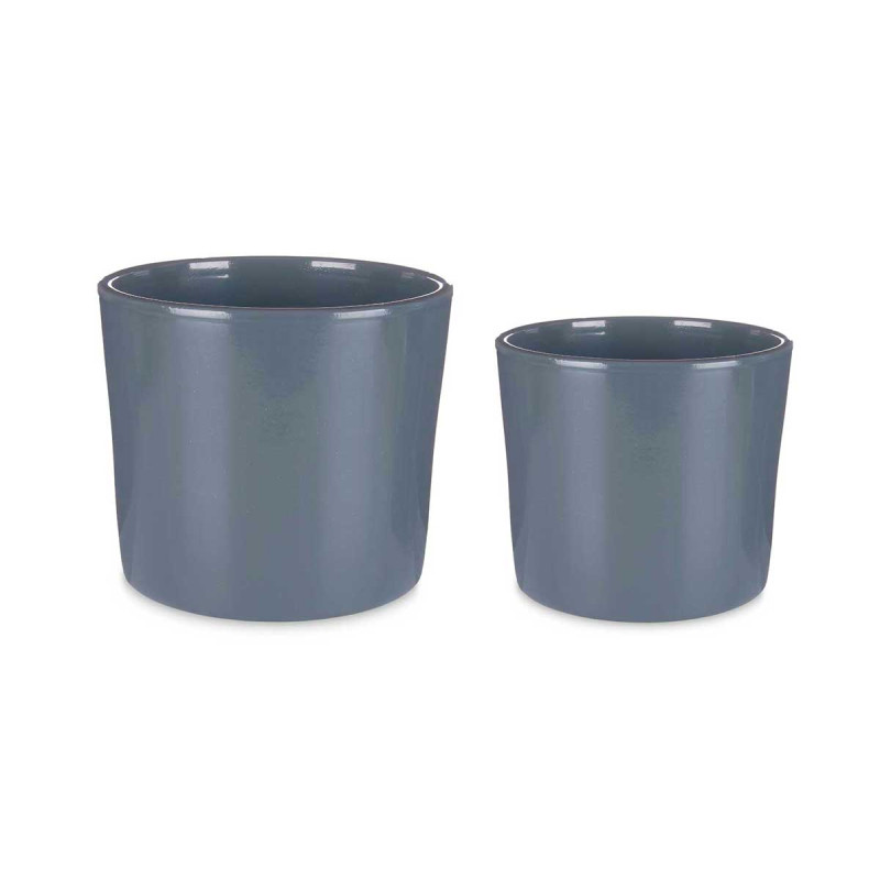 SET 2 CERAMIC POTS 22 27 CM ANTHRACITE