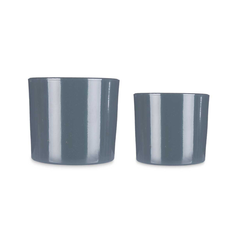 SET 2 CERAMIC POTS 22 27 CM ANTHRACITE