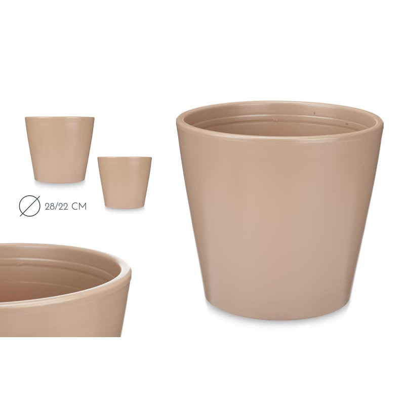 CONJ 2 VASOS CERAMICA CONICOS 22 28CM BEGE
