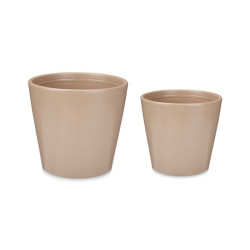 CONJ 2 VASOS CERAMICA CONICOS 22 28CM BEGE