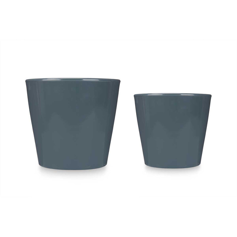 SET 2 CONICAL CERAMIC POTS 22 28 CM ANTHRACITE