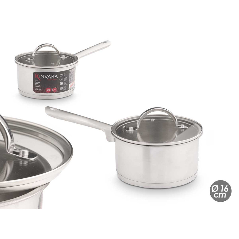 TACHO DE INDUÇÃO COM TAMPA DE VIDRO 16 CM 