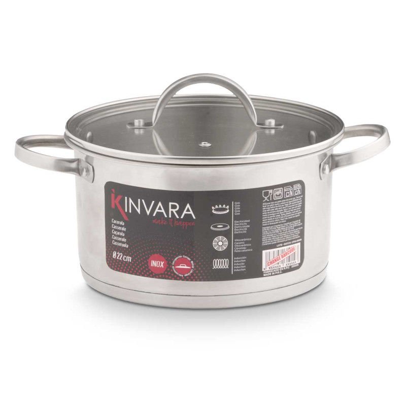 CASSEROLE À INDUCTION COUVERCLE EN VERRE 22 CM