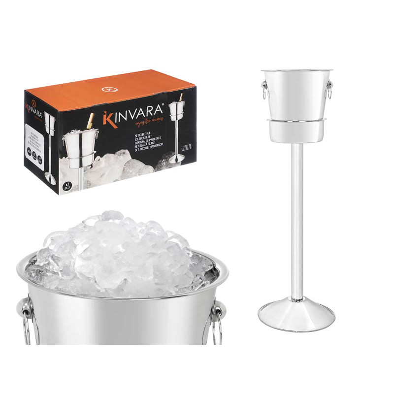 SET SEAU À GLACE EN ACIER 22 CM SUPPORT