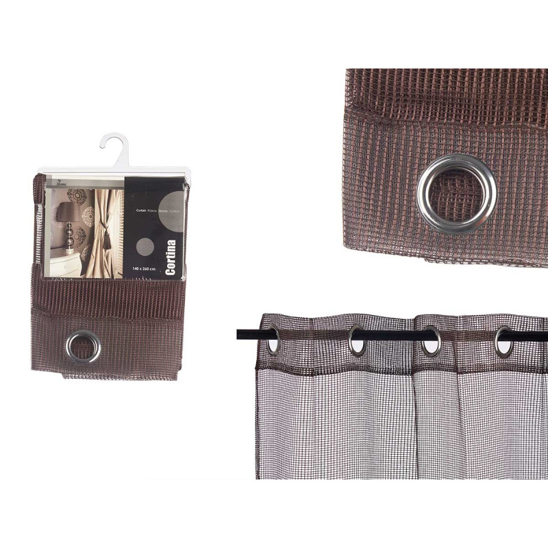 CURTAIN 140X260CM 6 EYELETS BROWN GRID