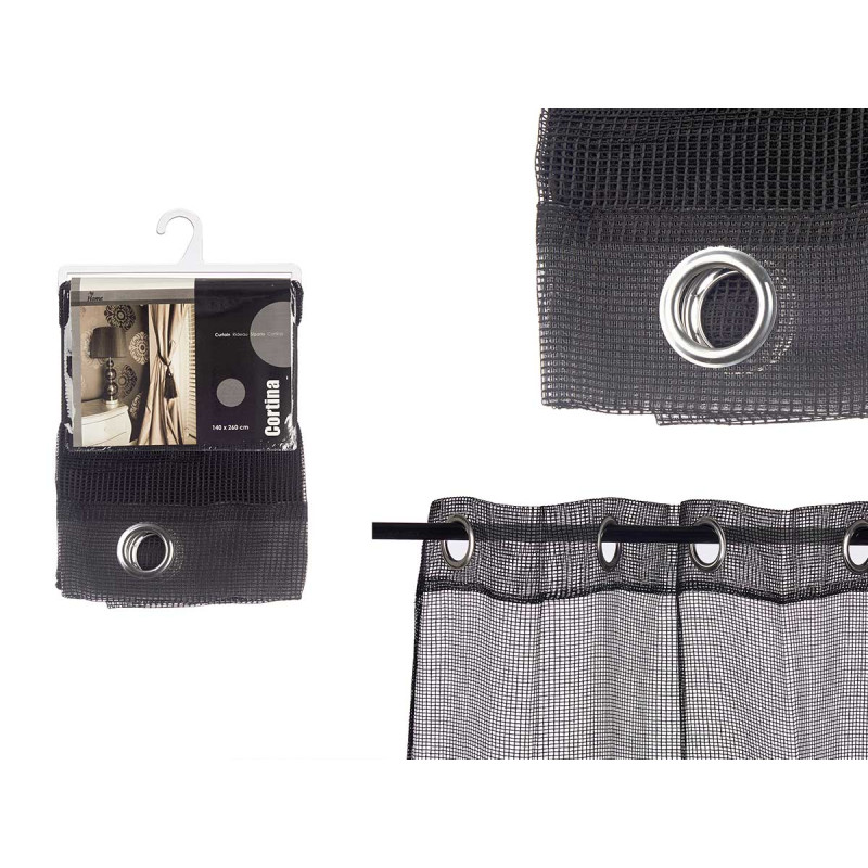 CURTAIN 140X260CM 6 EYELETS BLACK GRID