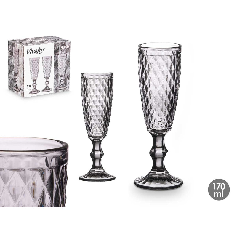 GRAY SPARKLING WINE GLASS DIAMOND 170 ML
