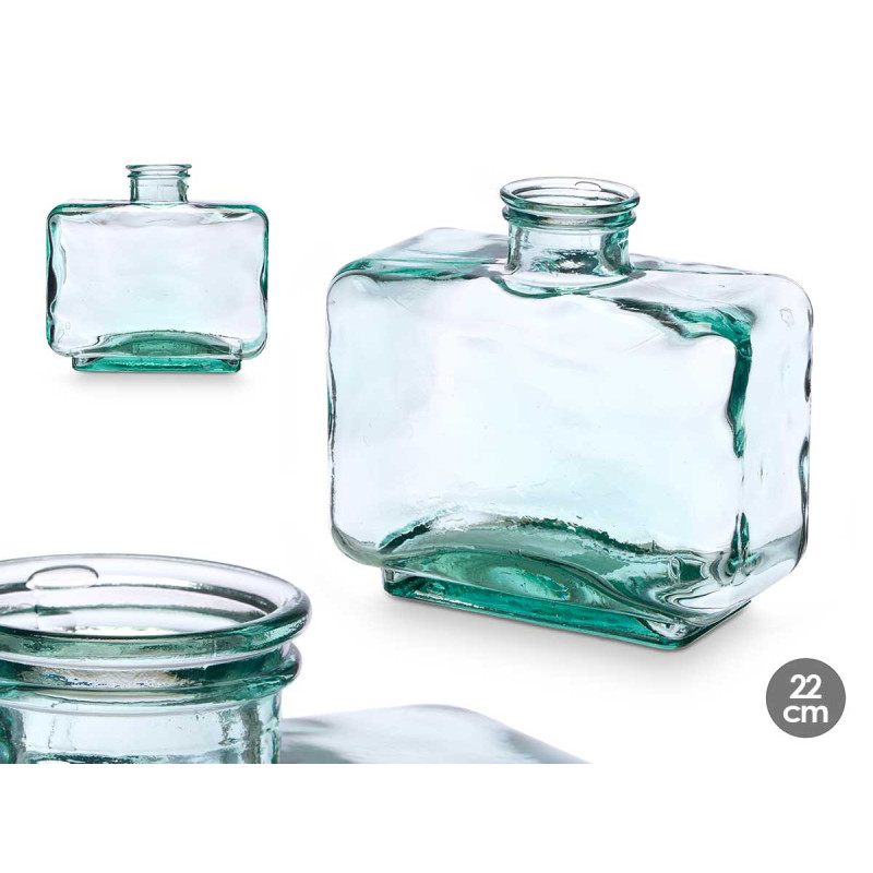 VASE EN VERRE RECYCLÉ RECTANGULAIRE 22 X 21 CM