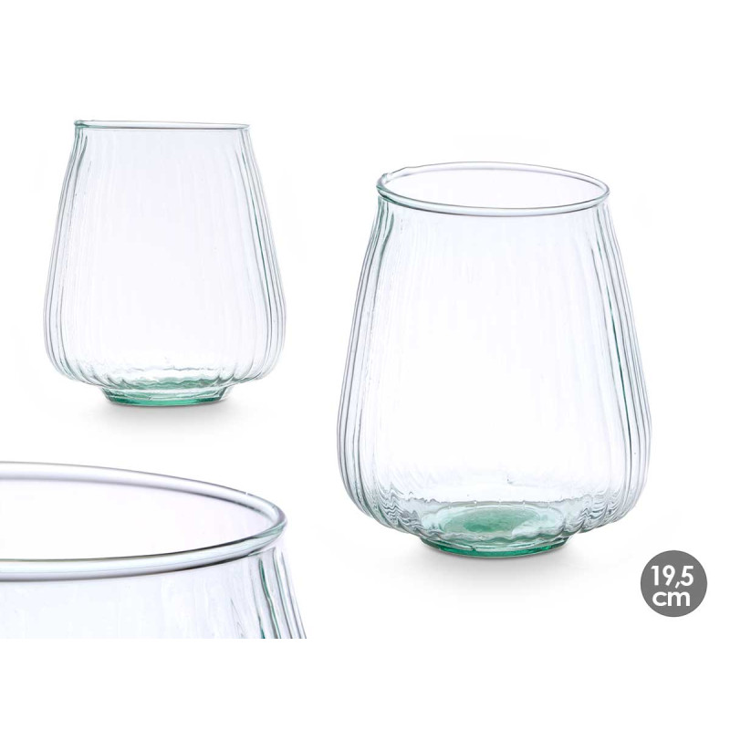 VASO VETRO RICICLATO RIGATO 15 D X 18 CM