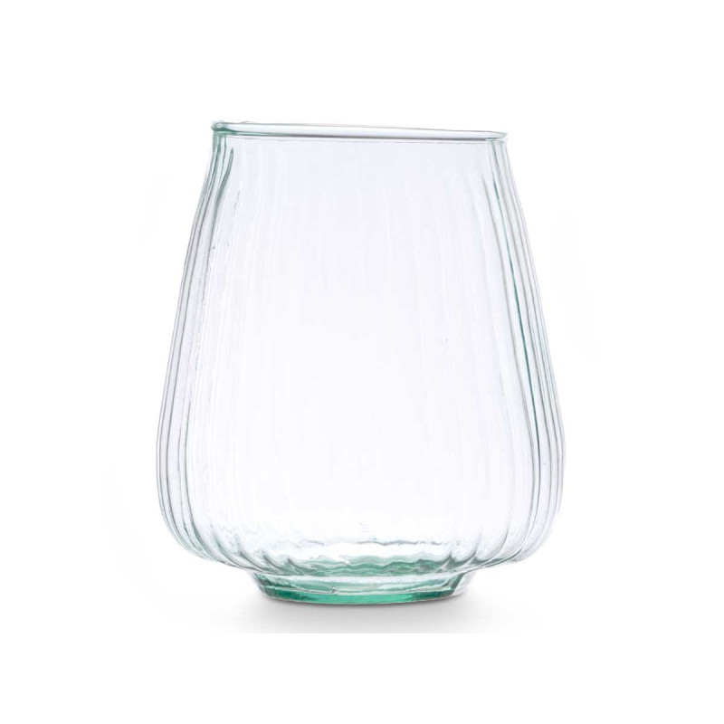 VASE EN VERRE RECYCLÉ RAYÉ 15 D X 18 CM 
