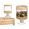 SUPORTE VELA CILINDRICO VIDRO E RATTAN