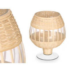 SUPORTE VELA VIDRO E RATTAN
