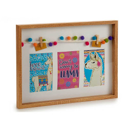 WOODEN PHOTO FRAME MULTIPLE POMPON RECT