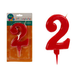 BOUGIE ANNIVERSAIRE 2 ROUGE GRANDE