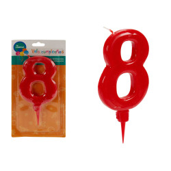 BOUGIE ANNIVERSAIRE 8 ROUGE GRANDE
