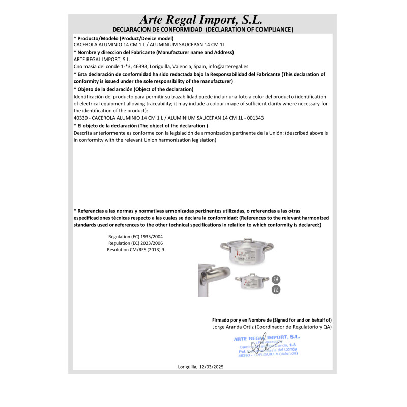 CACEROLA ALUMINIO 14 CM 1 L