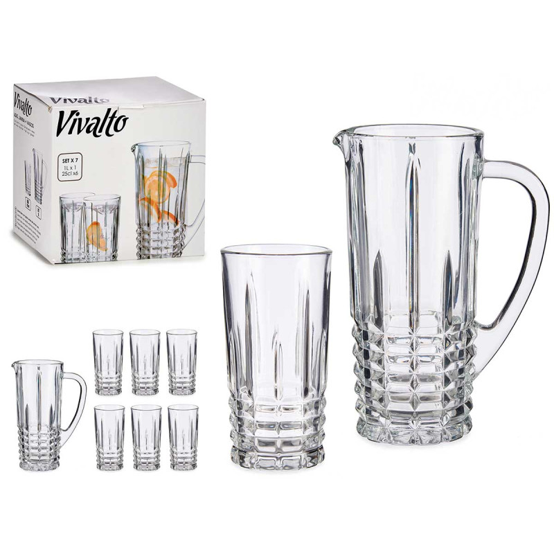 CONJ JARRO 1L E 6 COPOS AGUA 250ML LINHAS
