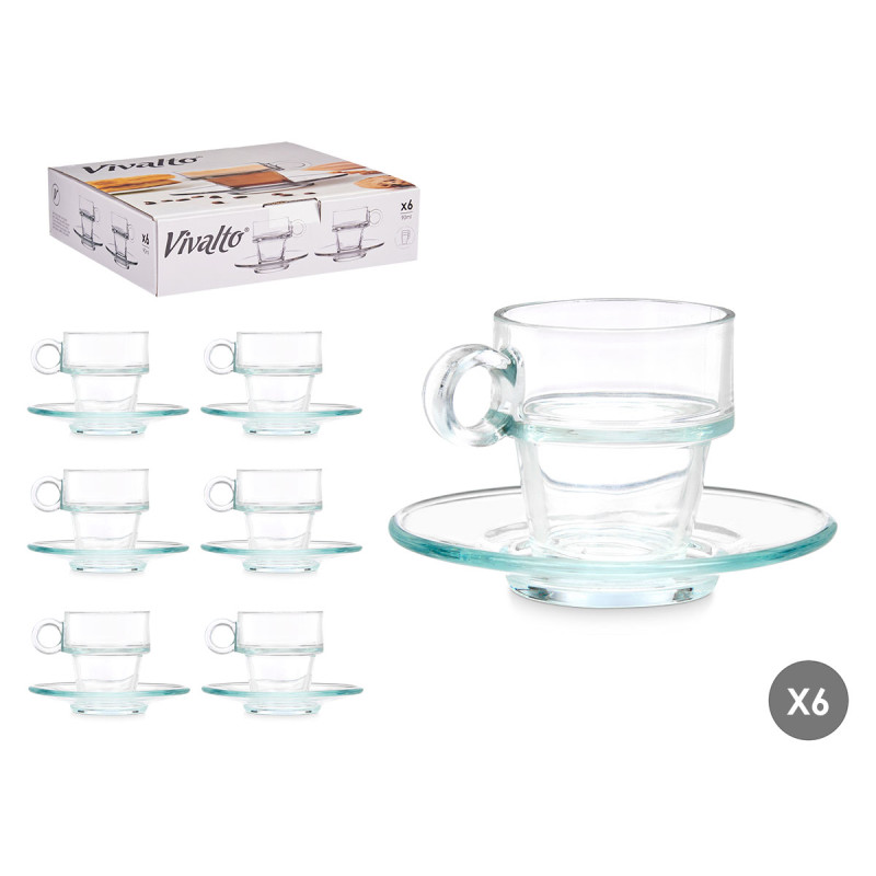TAZA VIDRIO CAFE 90ML CON PLATO