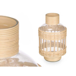 BOUTEILLE EN VERRE ET ROTIN PETIT