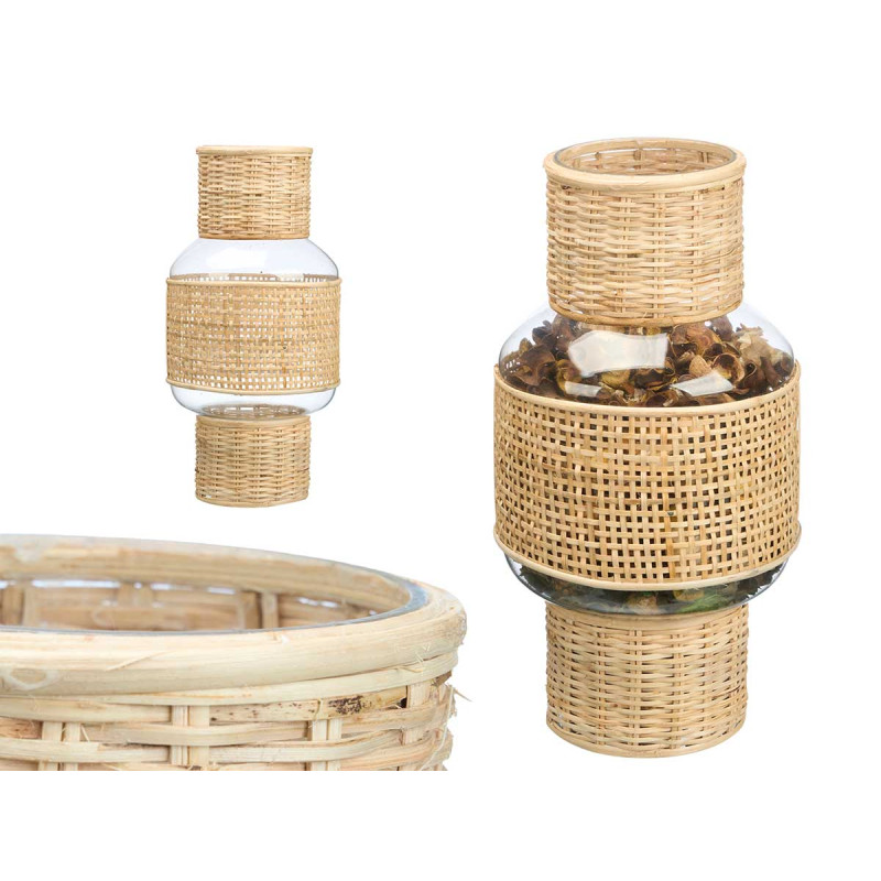 SUPORTE VELA VIDRO E RATTAN GRD
