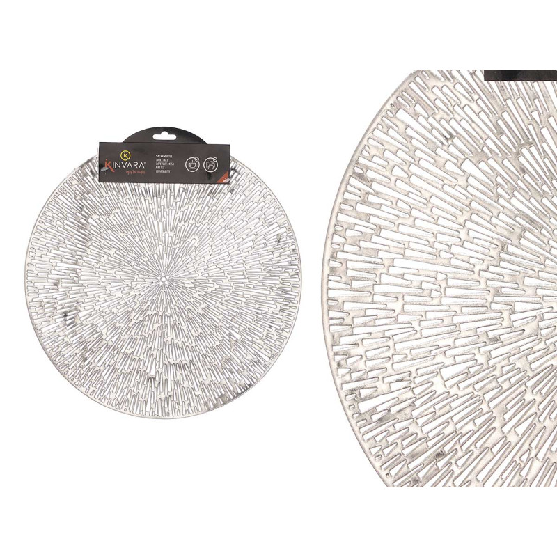 ROUNDED TABLE MAT SILVER FLOWER