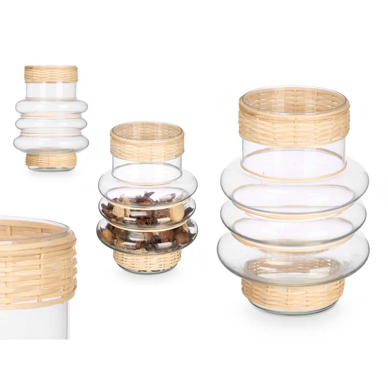 SUPORTE VELA VIDRO E RATTAN PEQ