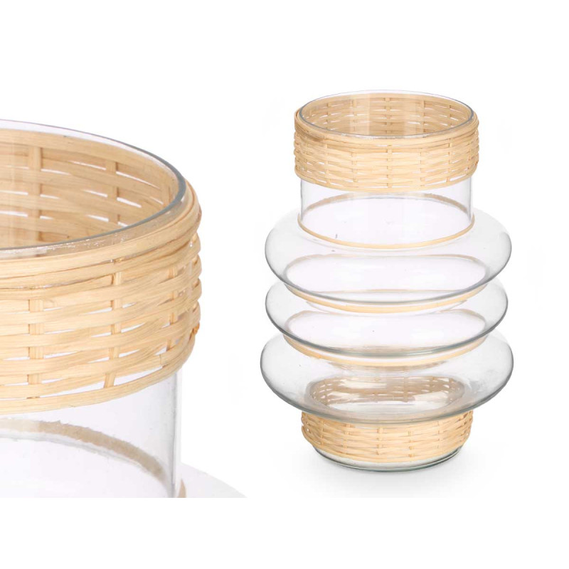 SUPORTE VELA VIDRO E RATTAN PEQ