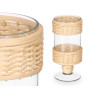 TALL CYLINDRICAL GLASS CANDLE HOLDER RATTAN