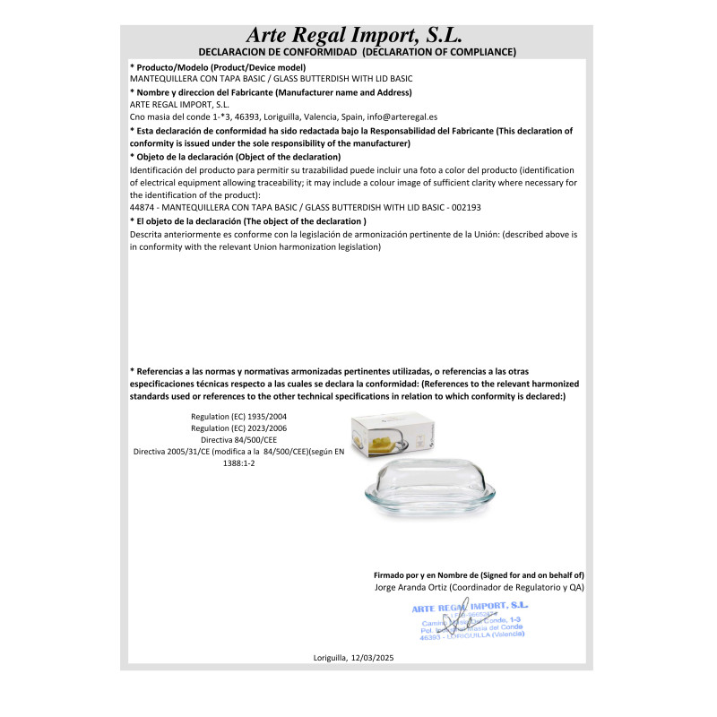 BEURRIER VERRE AVEC COUVERCLE BASIC