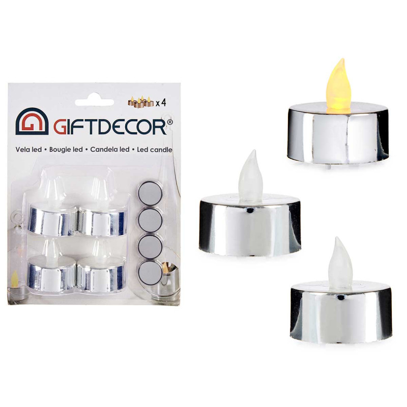 SET 4 VELAS LED MAS PILAS PLATA