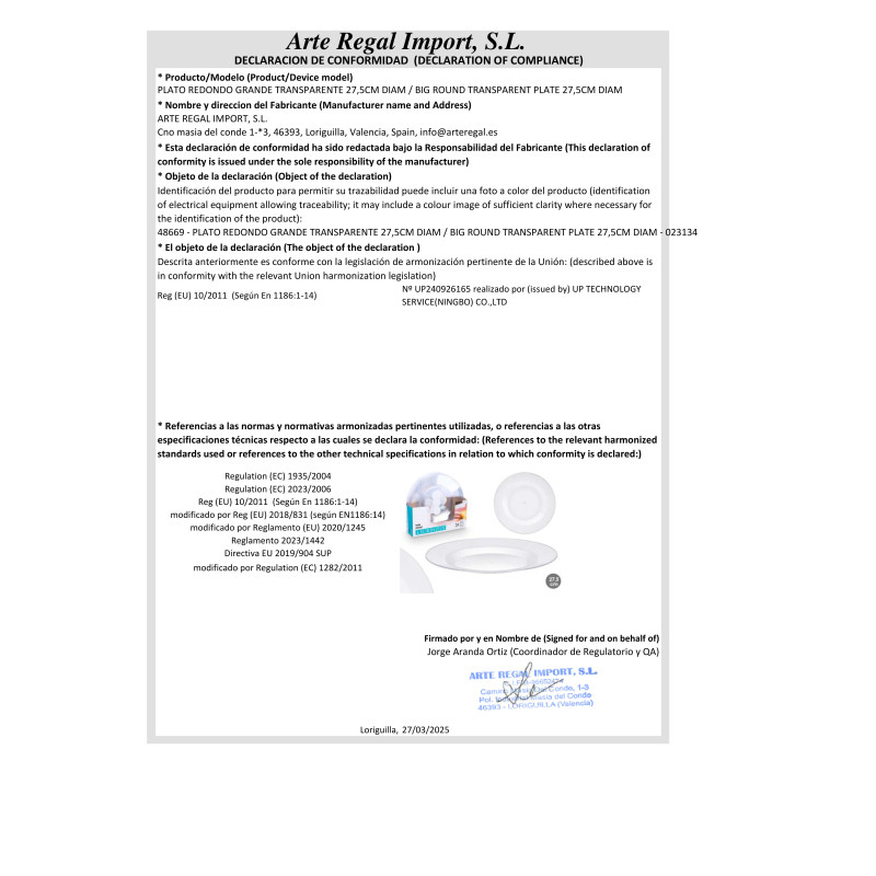 PLATO REDONDO GRANDE TRANSPARENTE 27,5CM DIAM