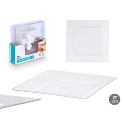 ASSIETTE CARRE GRANDE TRANSPARENT 27X27CM