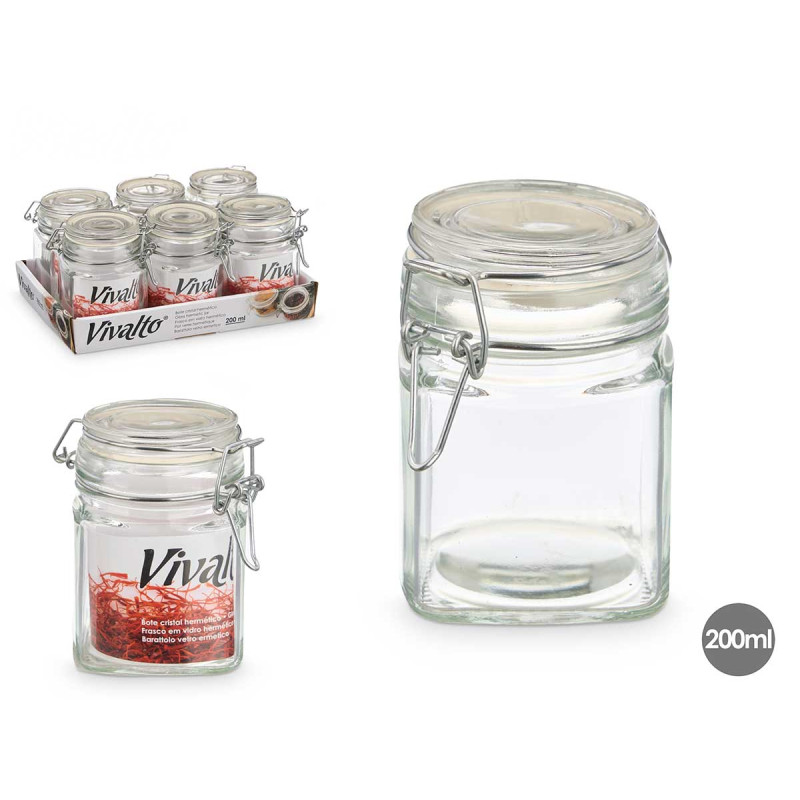 FRASCO VIDRO QUADRADO FECHO HERMETICO 200ML