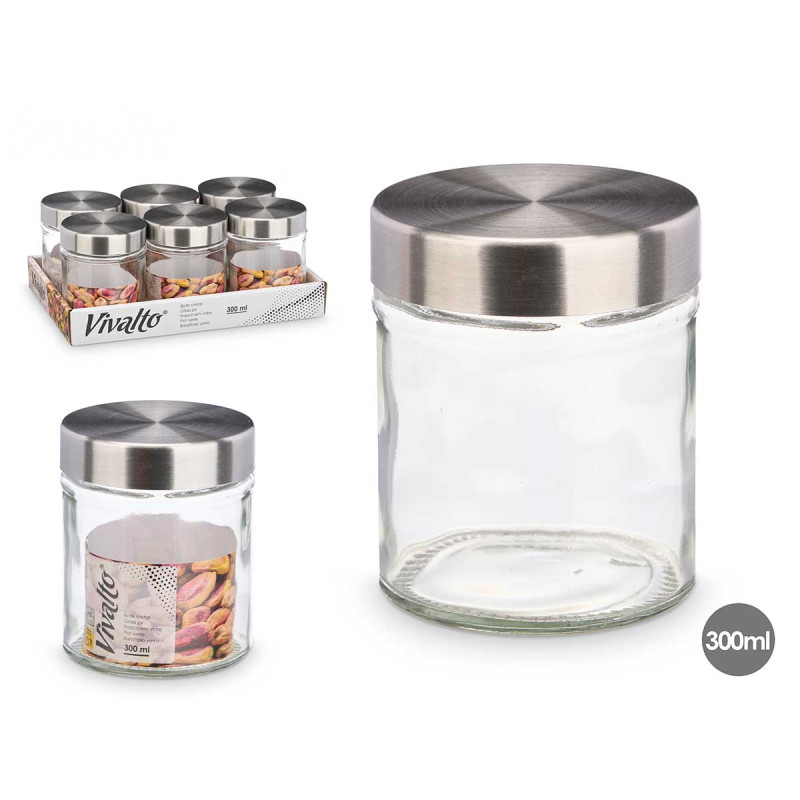 TARRO CRISTAL REDONDO TAPA ACERO 300ML