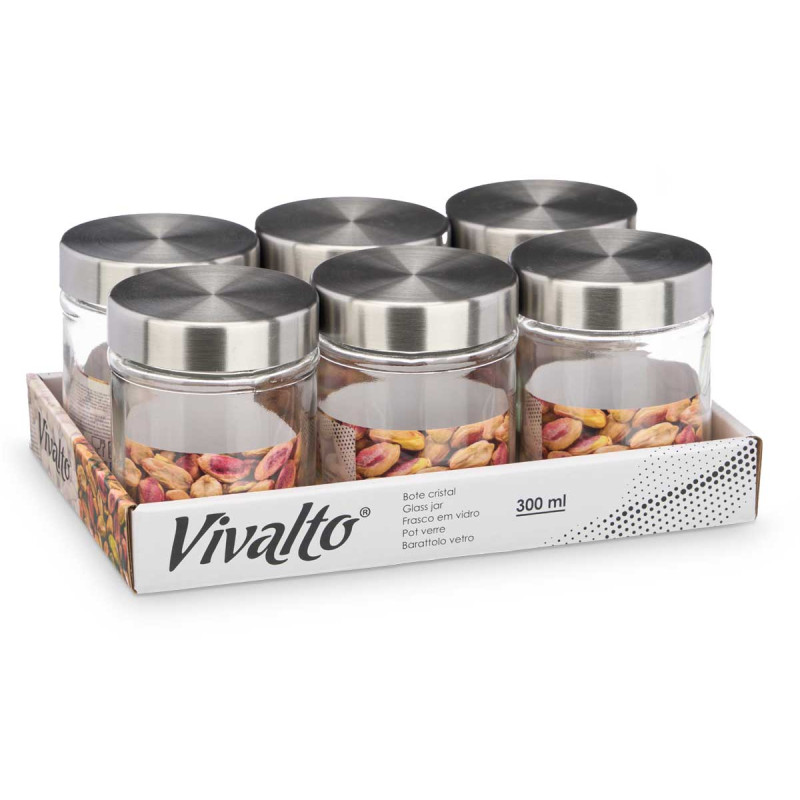 BARATTOLO VETRO ROTONDO COPERCHIO ACCIAI 300ML