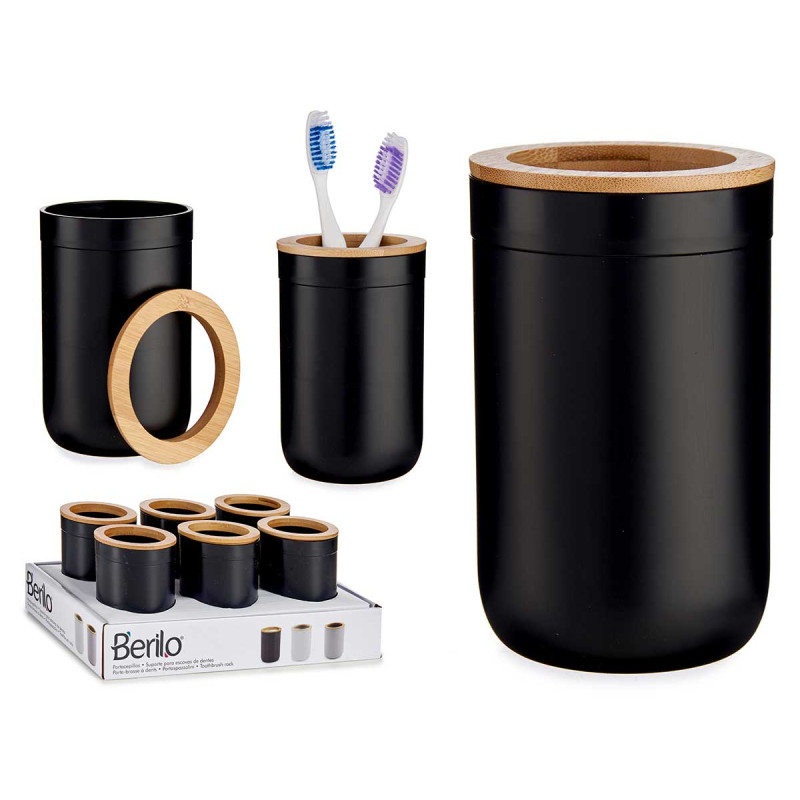 PORTA ESCOVAS PRETO COM BAMBU