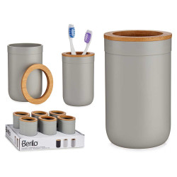PORTA ESCOVAS CINZA COM BAMBU