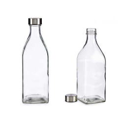 BOUTEILLE VERRE CARRE BOUCHON ACIER 1L